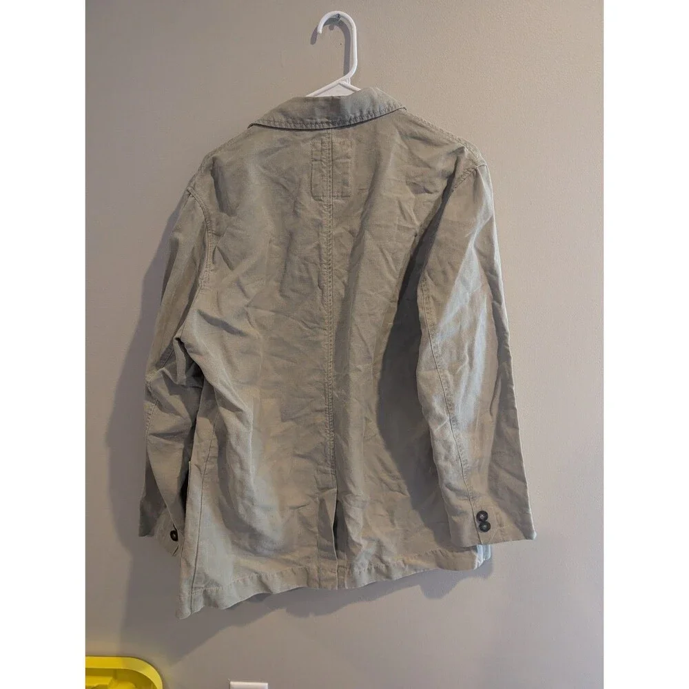 Indigo Palms Denim Jacket M Khaki Twill Chore Utility Tommy Bahama Linen Cotton